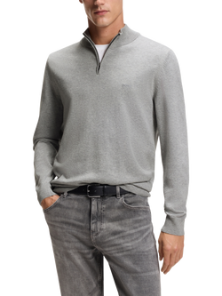 HUGO BOSS BOSS Padro Half Zip Cotton Jumper, Silver, Silver
