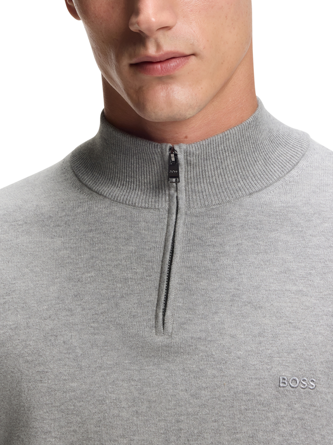 Product image 5 of 5, which shows HUGO BOSS BOSS Padro Half Zip Cotton Jumper, Silver, M