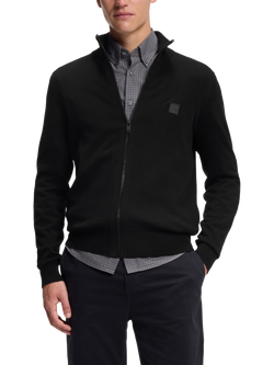 HUGO BOSS BOSS Kano Zip Front Cotton Cashmere Blend Cardigan, Black