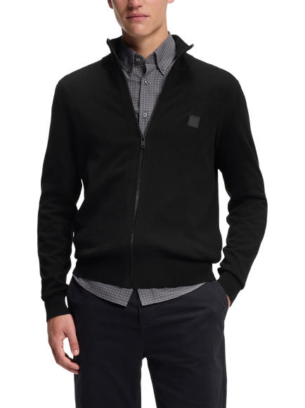 HUGO BOSS BOSS Kano Zip Front Cotton Cashmere Blend Cardigan, Black