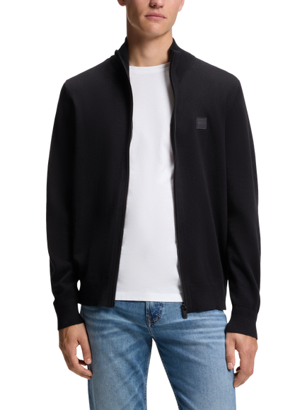 HUGO BOSS BOSS Kano Zip Front Cotton Cashmere Blend Cardigan, Dark Blue
