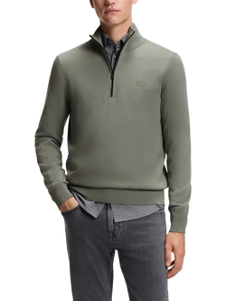 BOSS Cotton Blend Quarter-Zip Jumper, Mid Grey, Mid Grey
