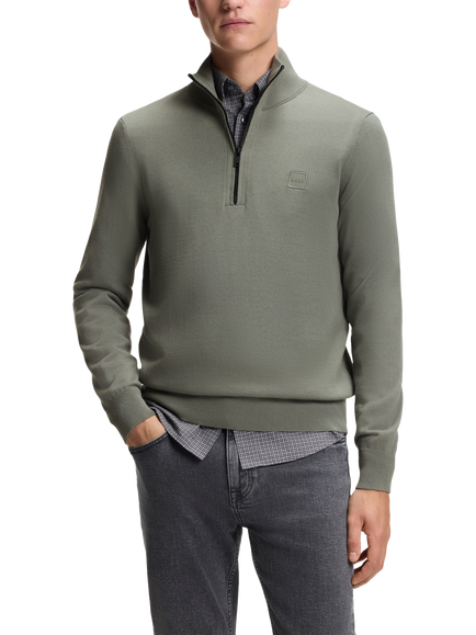 BOSS Cotton Blend Quarter-Zip Jumper, Mid Grey, Mid Grey