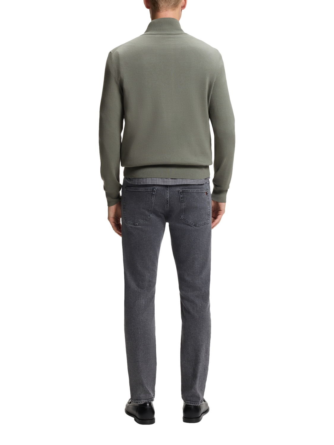 Product image 2 of 5, which shows BOSS Cotton with Cashmere Quarter-Zip Jumper, Mid Grey, L