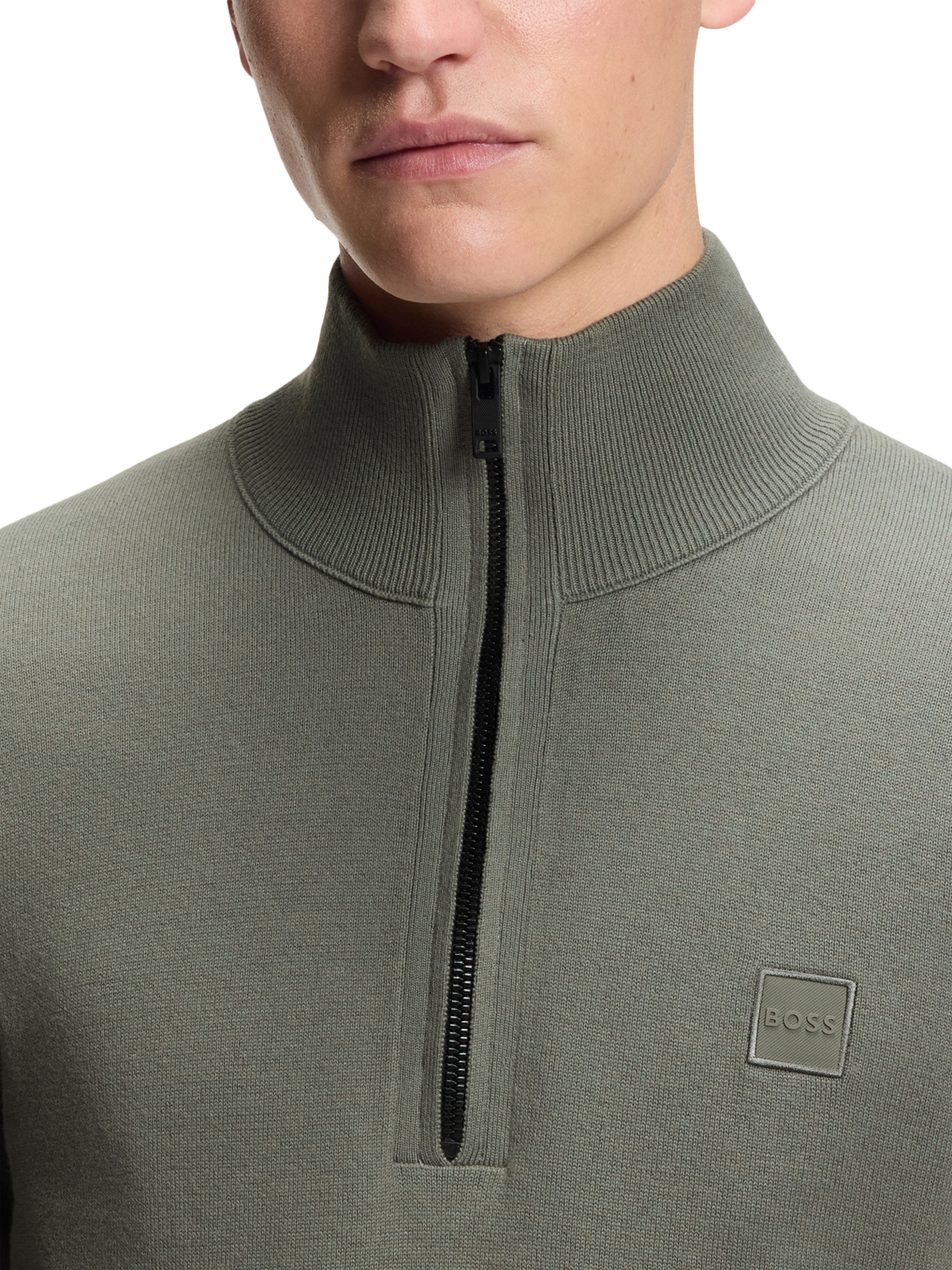 Product image 5 of 5, which shows BOSS Cotton with Cashmere Quarter-Zip Jumper, Mid Grey, L