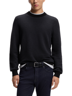 HUGO BOSS BOSS Cotton Blend Round Neck Jumper, Black