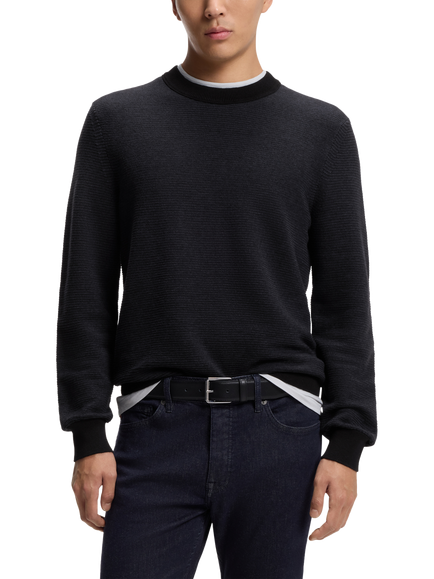 HUGO BOSS BOSS Cotton Blend Round Neck Jumper, Black