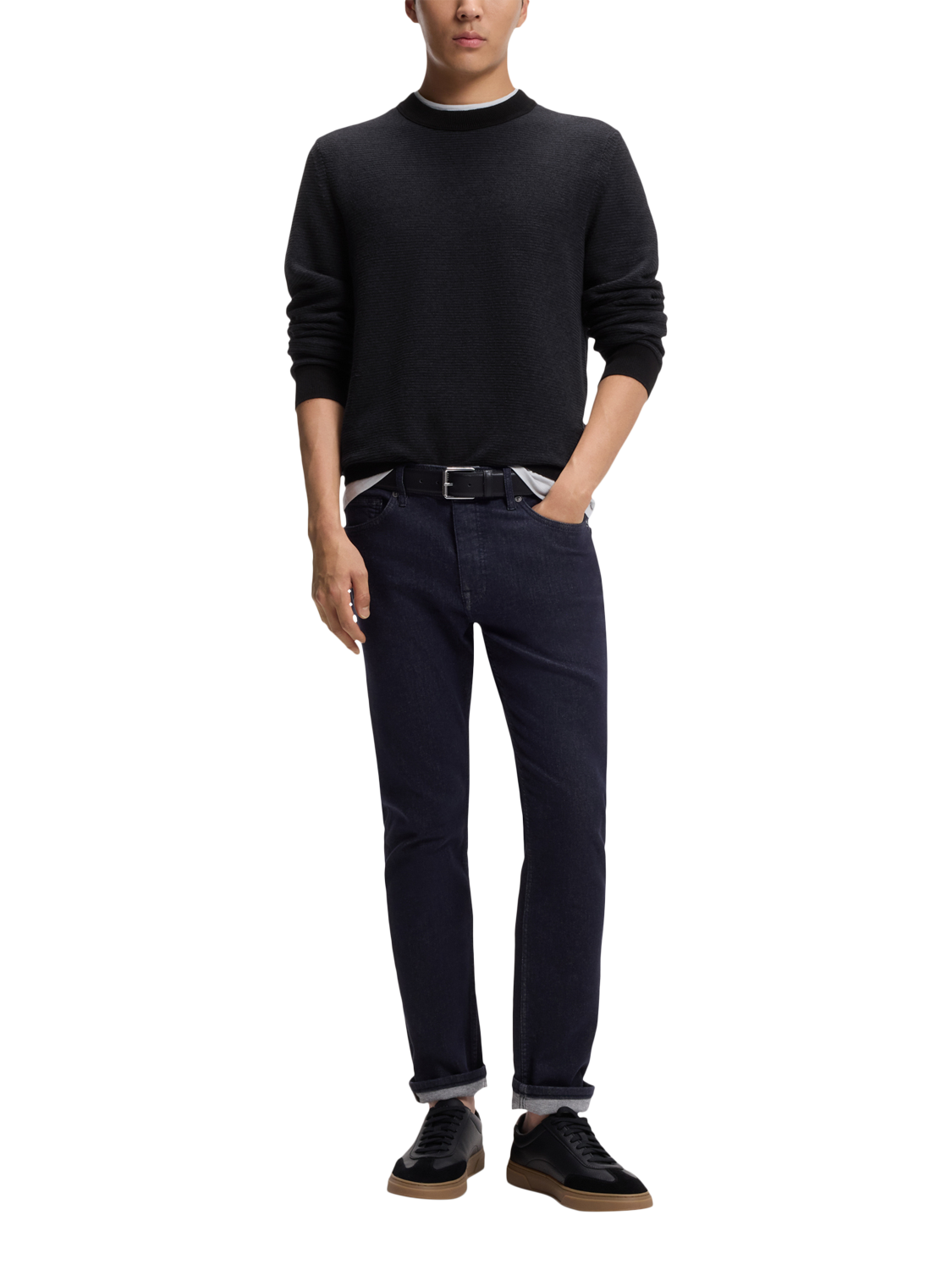 Product image 3 of 5, which shows HUGO BOSS BOSS Cotton Blend Round Neck Jumper, Black, M