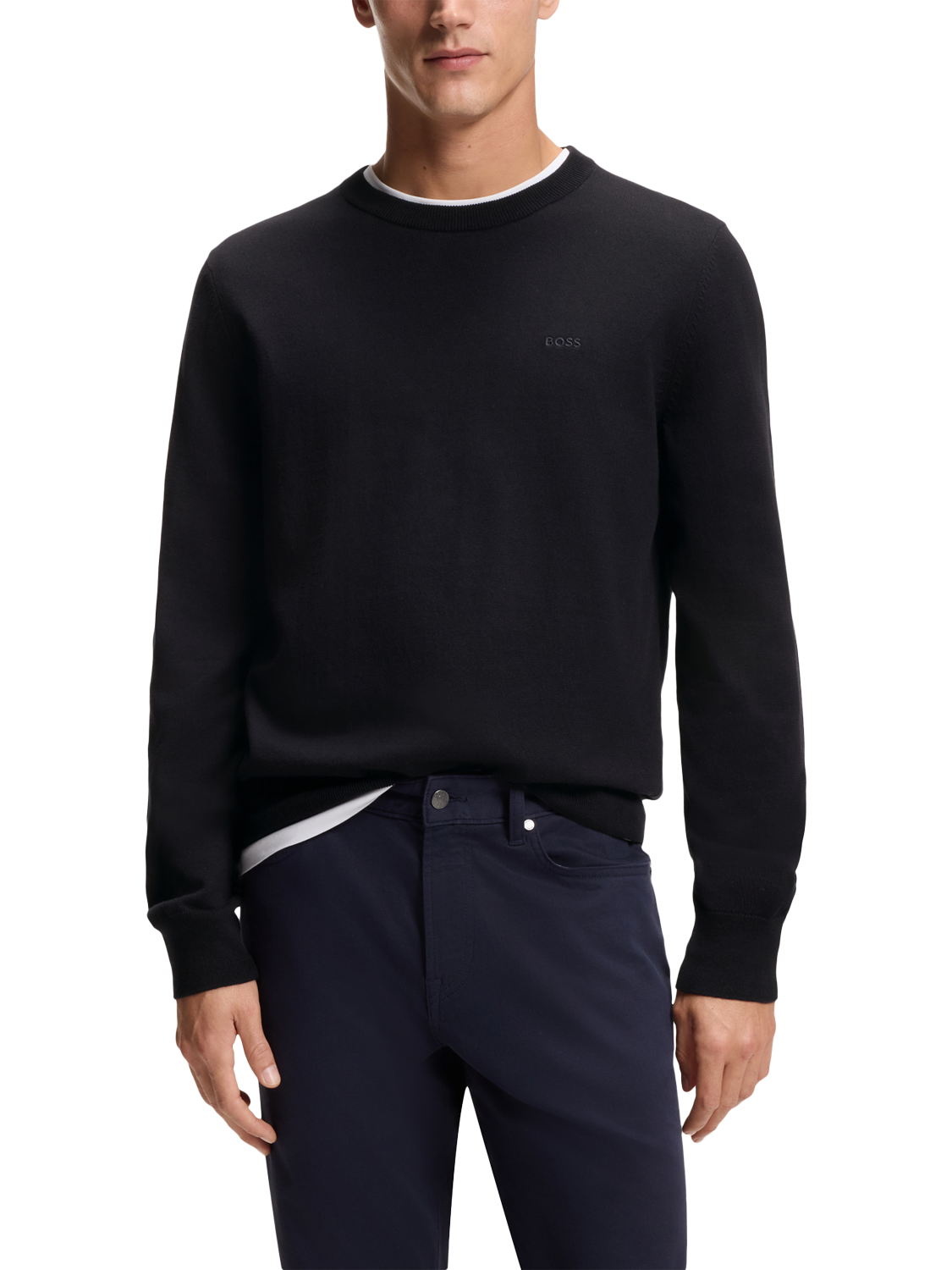 Product image 1 of 5, which shows HUGO BOSS BOSS Cotton Round Neck Jumper, Black, M