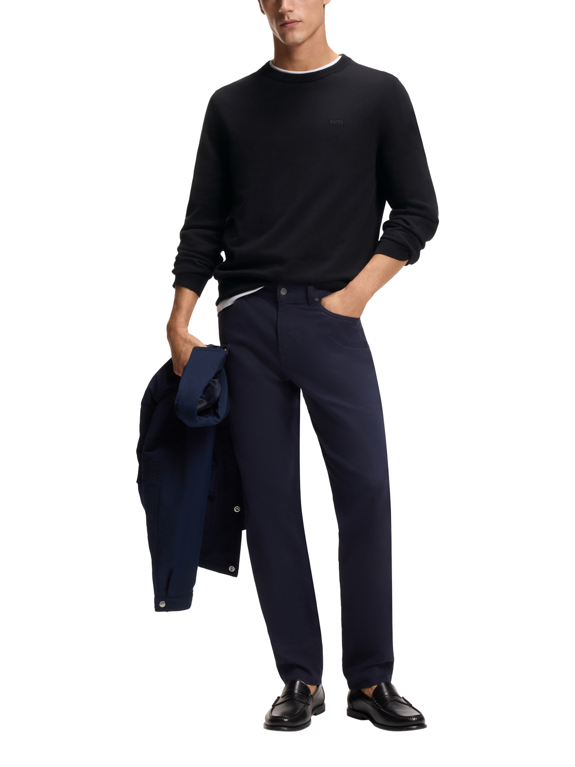 Product image 3 of 5, which shows HUGO BOSS BOSS Cotton Round Neck Jumper, Black, M