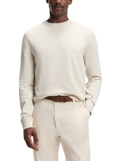 HUGO BOSS BOSS Cotton Round Neck Jumper, Open White