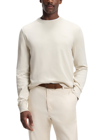 HUGO BOSS BOSS Cotton Round Neck Jumper, Open White