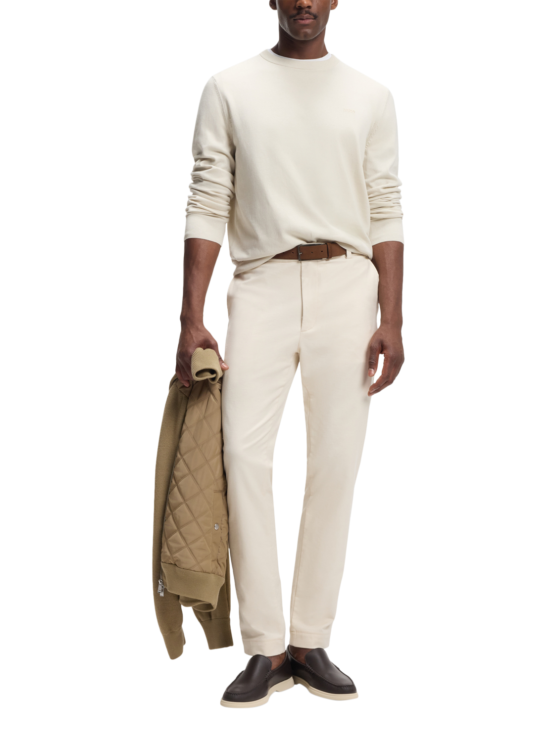 Product image 3 of 5, which shows HUGO BOSS BOSS Cotton Round Neck Jumper, Open White, M