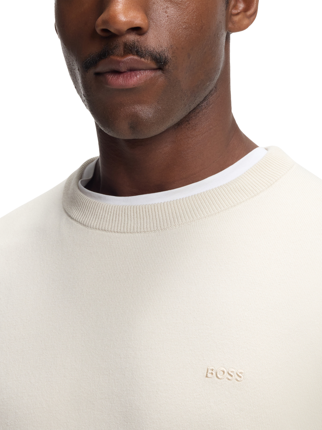 Product image 5 of 5, which shows HUGO BOSS BOSS Cotton Round Neck Jumper, Open White, M