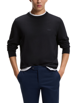 HUGO BOSS BOSS Cotton Round Neck Jumper, Dark Blue