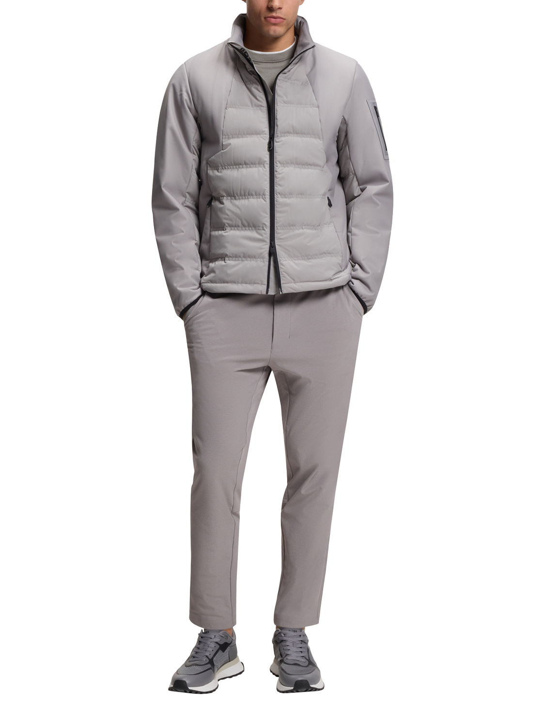 Product image 3 of 5, which shows HUGO BOSS BOSS Cotton Crew Neck Jumper, Open Grey, L