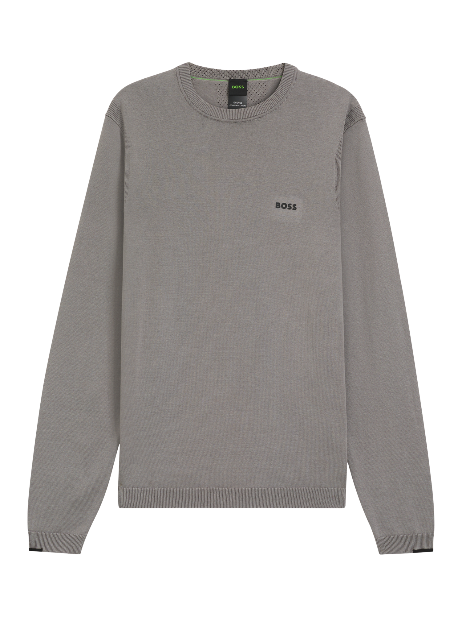Product image 4 of 5, which shows HUGO BOSS BOSS Cotton Crew Neck Jumper, Open Grey, L