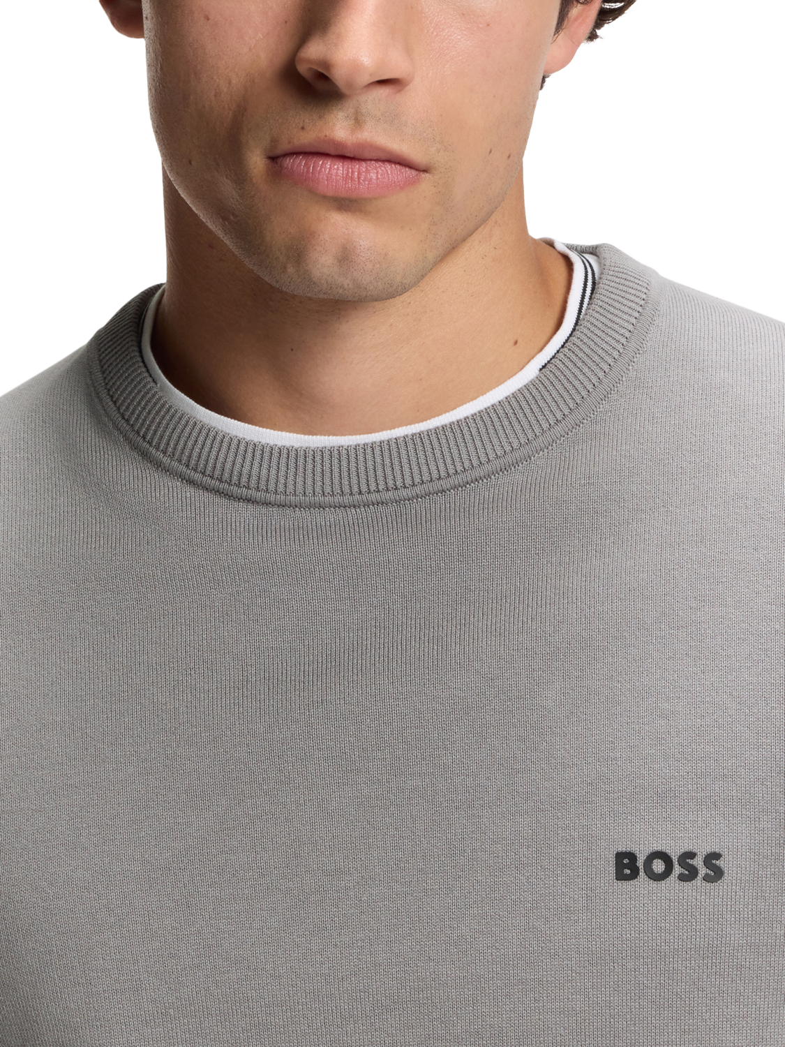 Product image 5 of 5, which shows HUGO BOSS BOSS Cotton Crew Neck Jumper, Open Grey, L