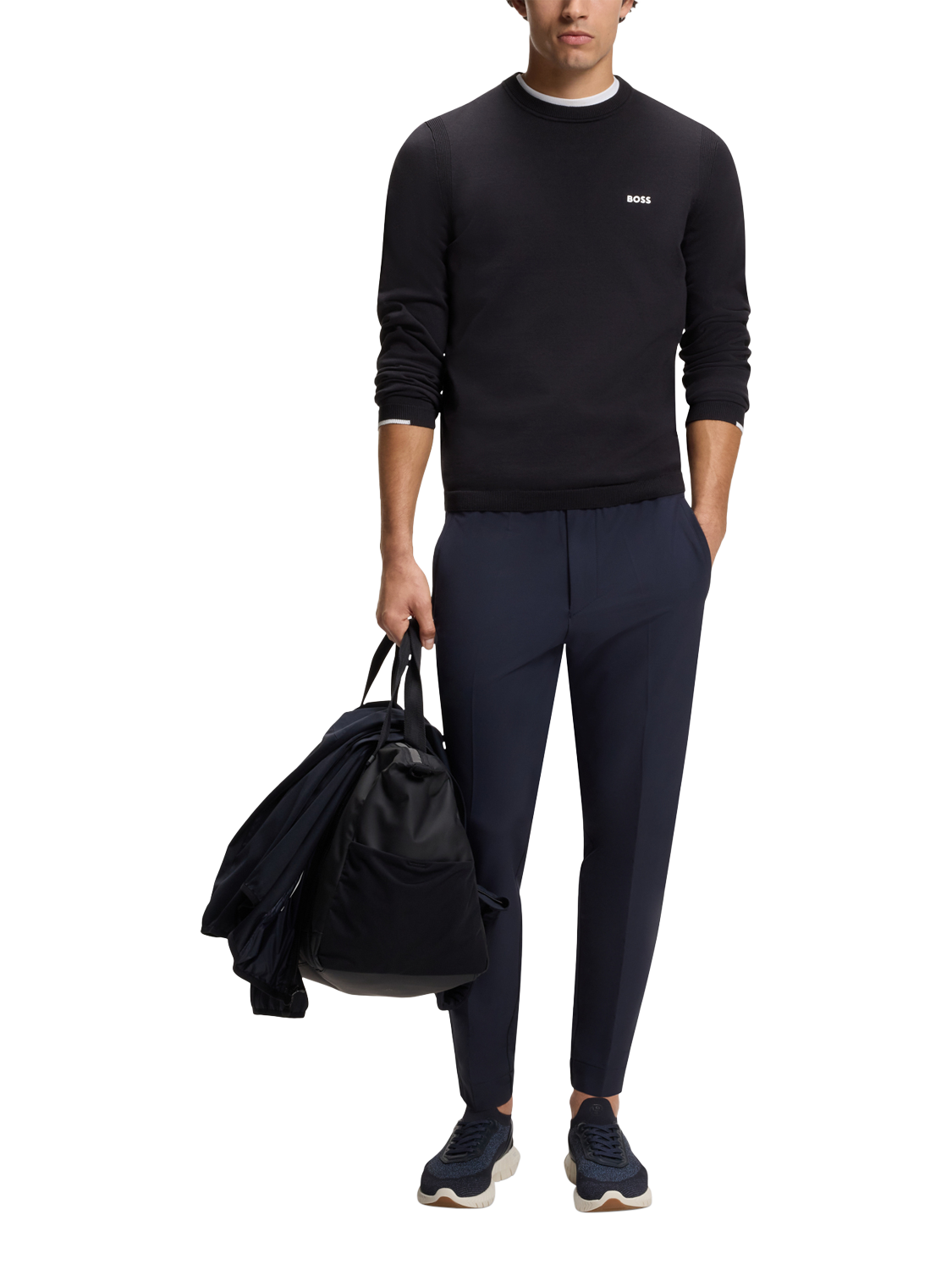 Product image 3 of 5, which shows HUGO BOSS BOSS Cotton Crew Neck Jumper, Dark Blue, L