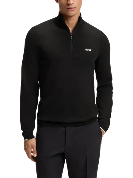 BOSS Ever-X Cotton Knitted Quarter Zip Top, Black
