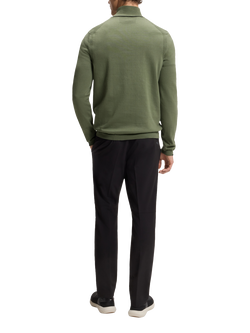 BOSS Ever-X Cotton Knitted Quarter Zip Top - view 2, Olive
