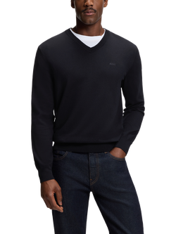 HUGO BOSS BOSS Cotton Crew Neck Jumper, Dark Blue