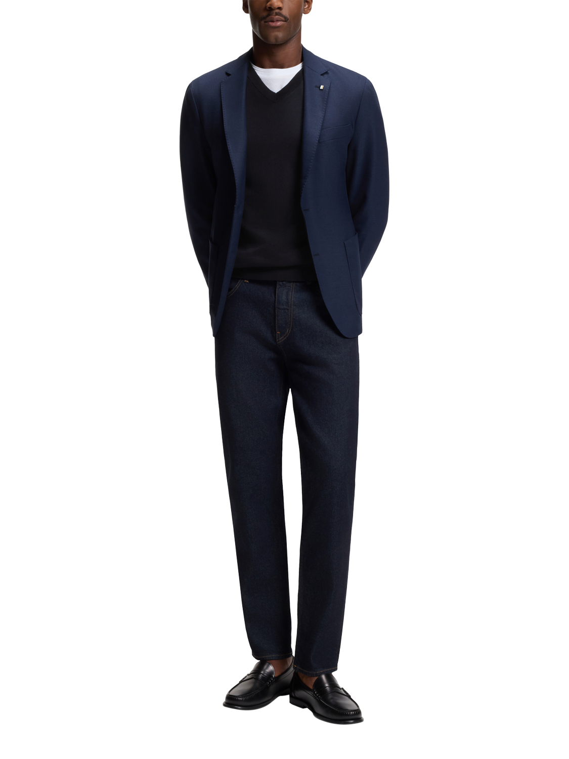 Product image 3 of 5, which shows HUGO BOSS BOSS Cotton Crew Neck Jumper, Dark Blue, M