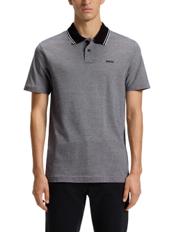 BOSS Cotton Regular Fit Flatknit Piqué Polo Shirt, Black, Black