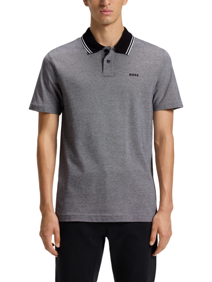 BOSS Cotton Regular Fit Flatknit Piqué Polo Shirt, Black, Black
