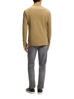 HUGO BOSS BOSS Pado Long Sleeve Cotton Polo Shirt, Dark Beige - view 2, Dark Beige