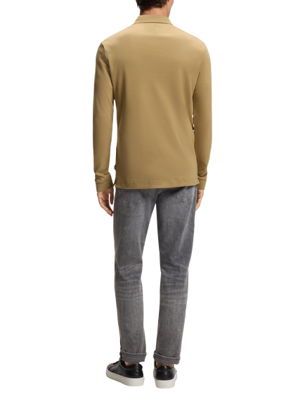 HUGO BOSS BOSS Pado Long Sleeve Cotton Polo Shirt, Dark Beige - view 2, Dark Beige