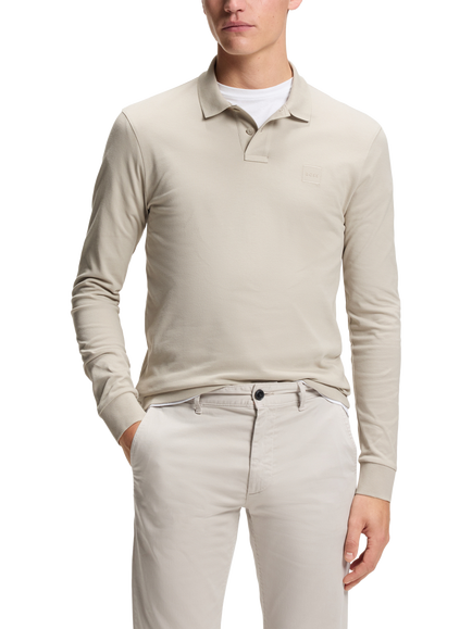 HUGO BOSS BOSS Passerby Long Sleeve Cotton Blend Polo Shirt, Open Grey, Open Grey