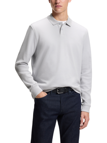 HUGO BOSS BOSS Cotton Blend Long Sleeve Polo Shirt, Pastel Grey, Pastel Grey