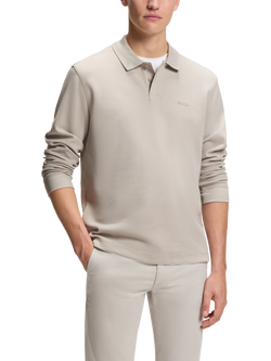 HUGO BOSS BOSS Cotton Blend Long Sleeve Polo Shirt, Open Grey, Open Grey