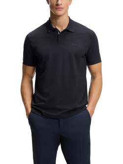 HUGO BOSS BOSS Chip Pattern Cotton Polo Shirt, Dark Blue, Dark Blue