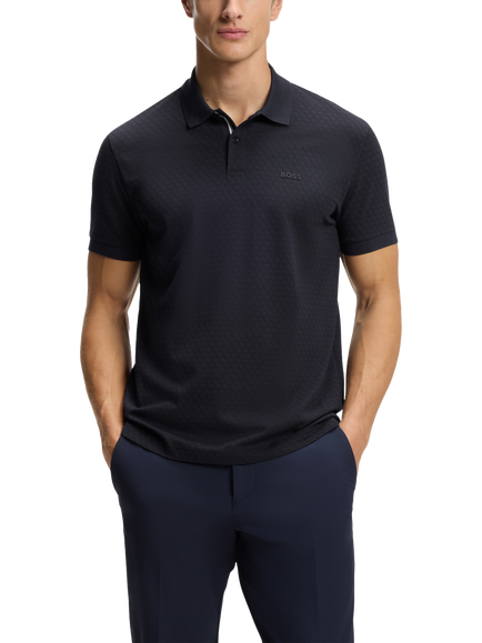 HUGO BOSS BOSS Chip Pattern Cotton Polo Shirt, Dark Blue, Dark Blue