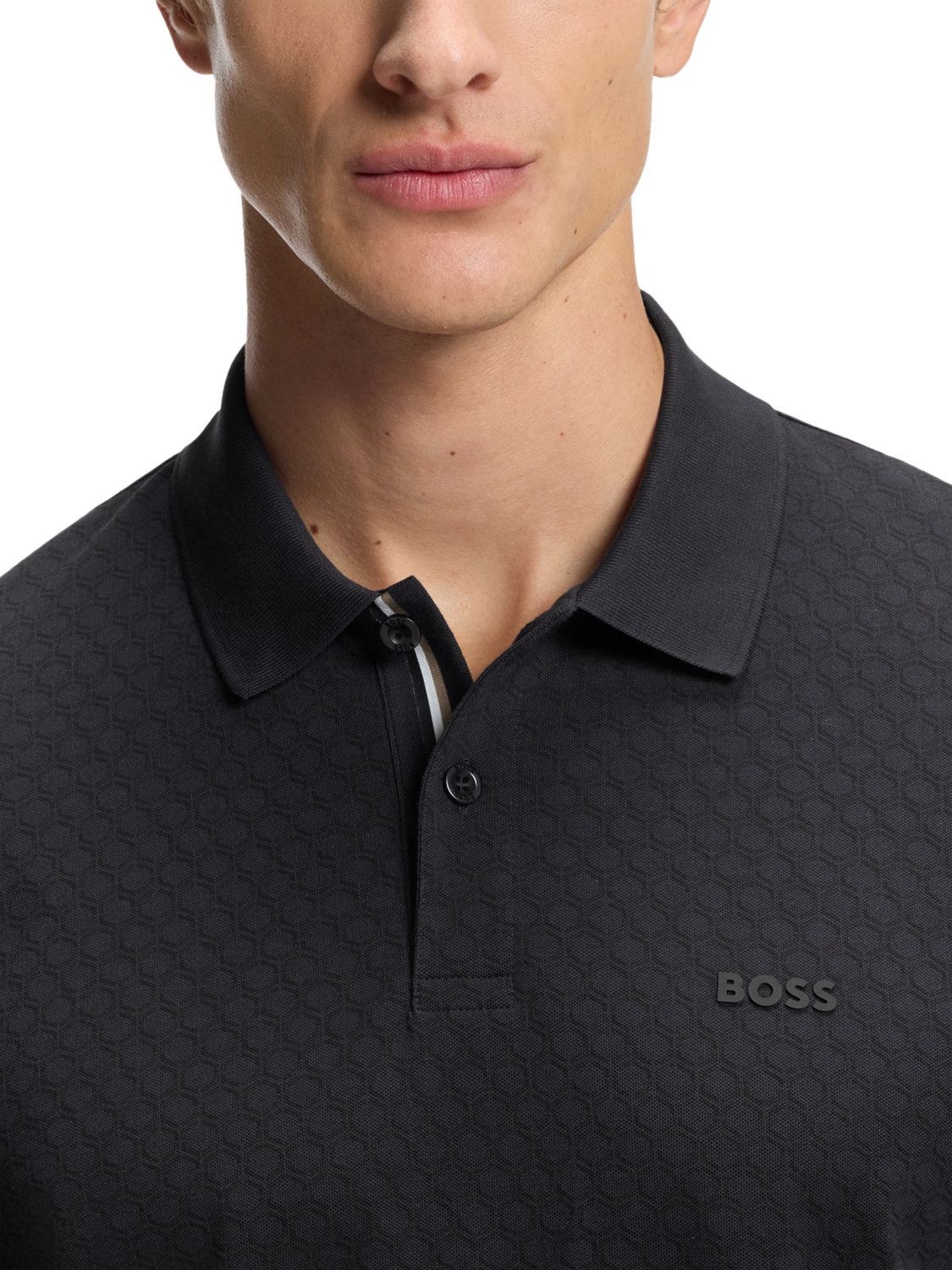 Product image 5 of 5, which shows HUGO BOSS BOSS Chip Pattern Cotton Polo Shirt, Dark Blue, M