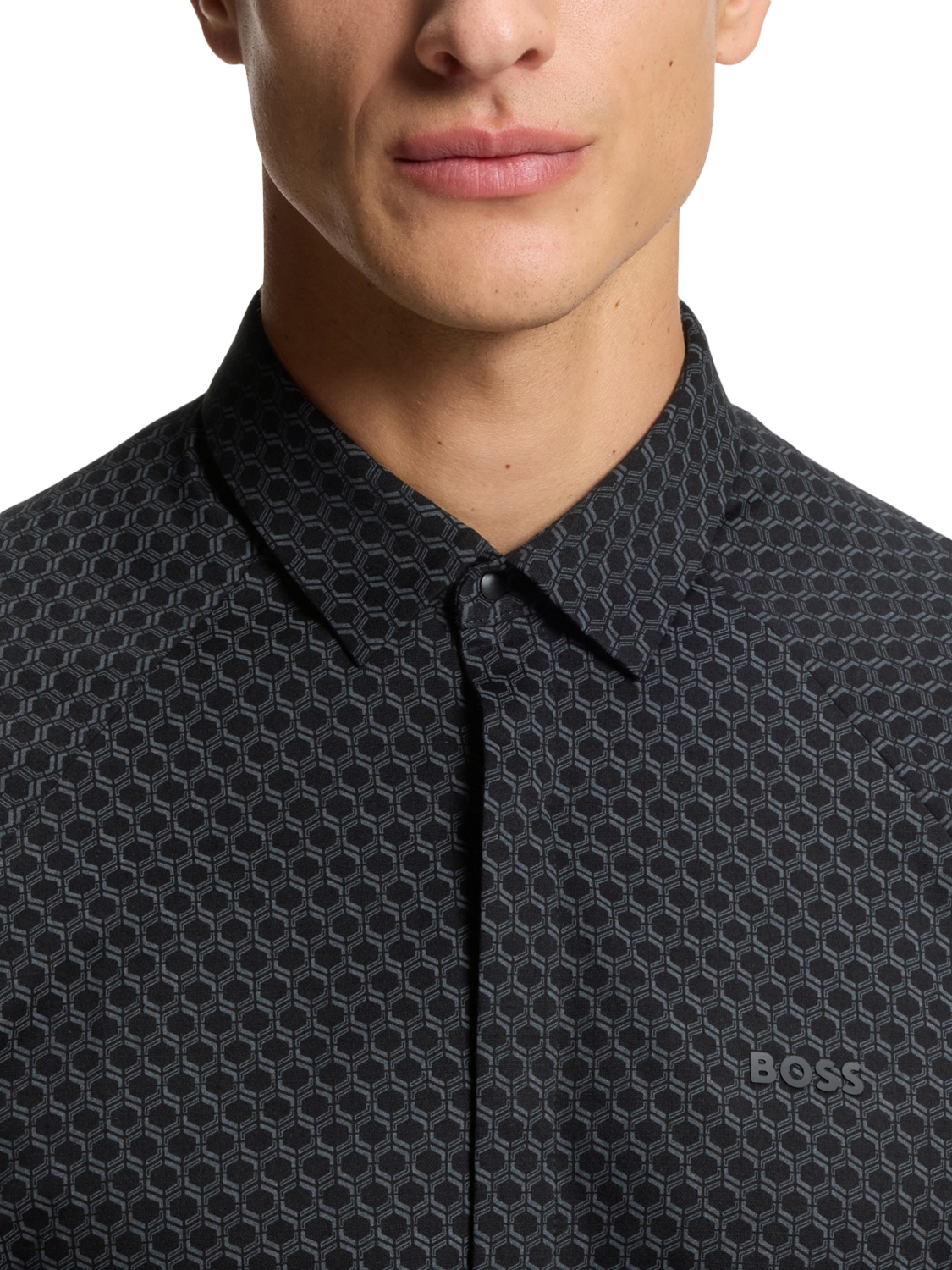 Product image 6 of 6, which shows BOSS Cotton Regular Fit Geometric Shirt, Charcoal, M