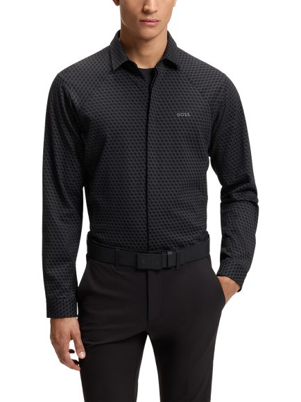 BOSS Cotton Regular Fit Geo Print Logo Shirt, Charcoal, Charcoal