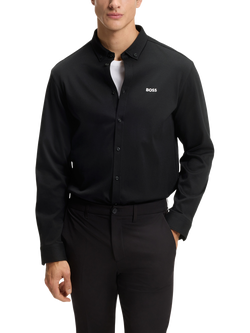BOSS Cotton Long Sleeve Plain Shirt, Black