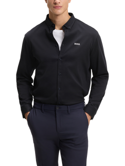 BOSS Cotton Long Sleeve Plain Shirt, Dark Blue