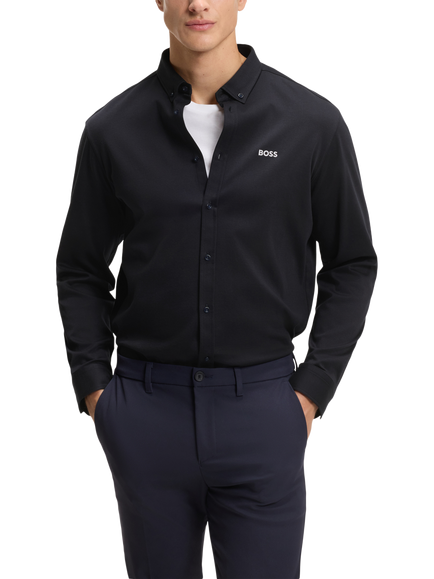 BOSS Cotton Long Sleeve Plain Shirt, Dark Blue