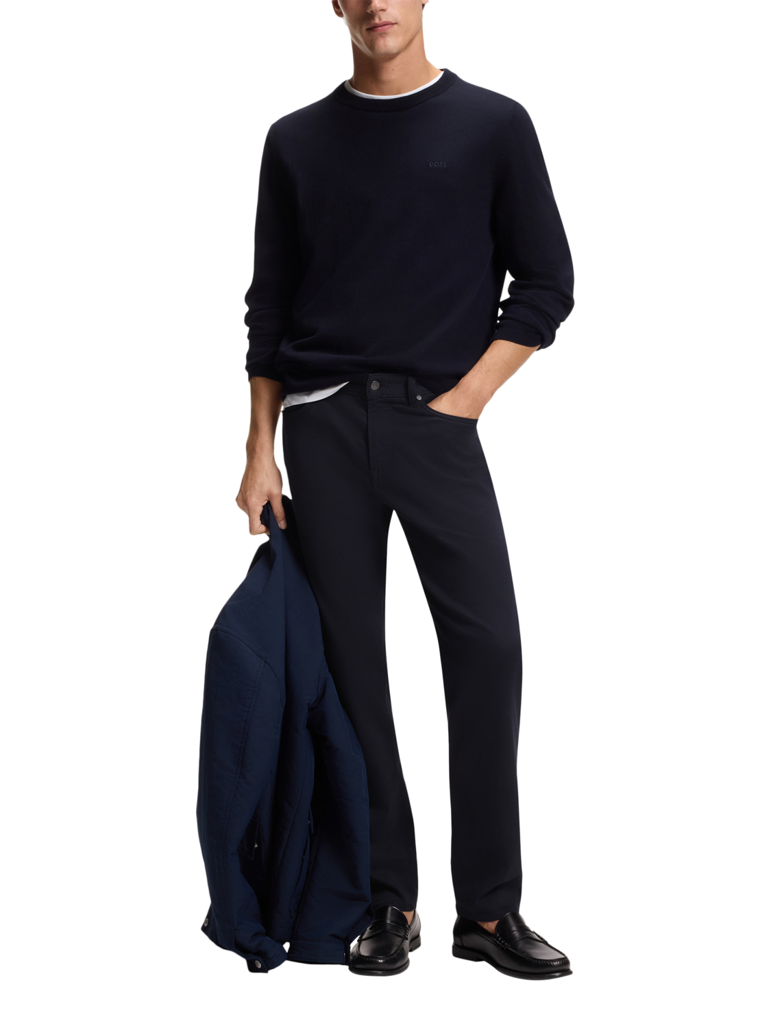 Product image 3 of 6, which shows BOSS Slim Fit Tailored Trousers, Dark Blue, 30R