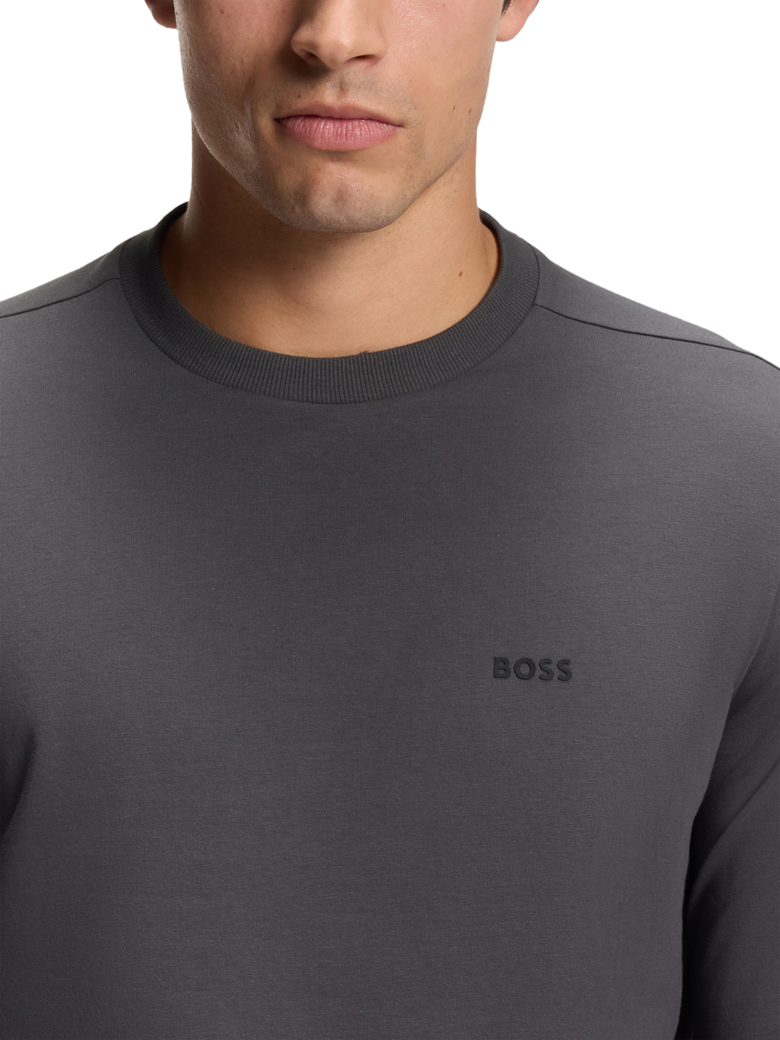 Product image 5 of 11, which shows BOSS Essentials Cotton Blend Regular Fit Long Sleeve T-Shirt, Open Grey, L