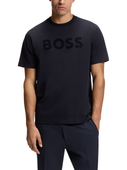 BOSS Cotton Blend Regular Fit Short Sleeve Logo T-Shirt, Dark Blue, Dark Blue
