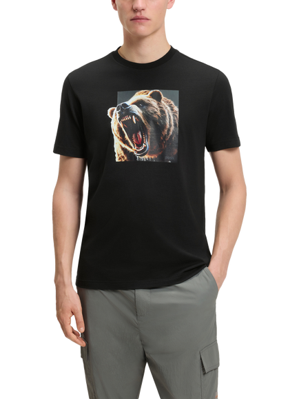BOSS Cotton Regular Fit Short Sleeve Bear Graphic T-Shirt, Black, Black