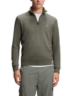 BOSS Quarter-Zip Cotton Sweatshirt, Mid Grey, Mid Grey