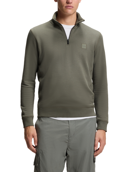 BOSS Quarter-Zip Cotton Sweatshirt, Mid Grey, Mid Grey