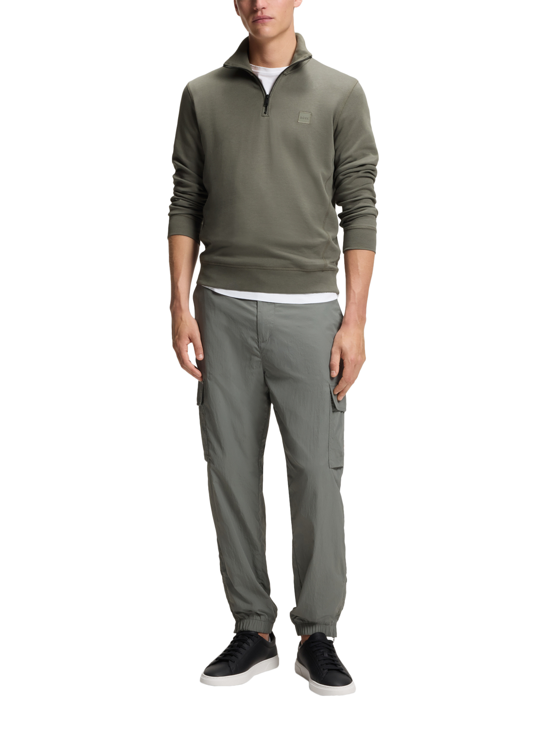 Product image 3 of 5, which shows BOSS Quarter-Zip Cotton Sweatshirt, Mid Grey, L