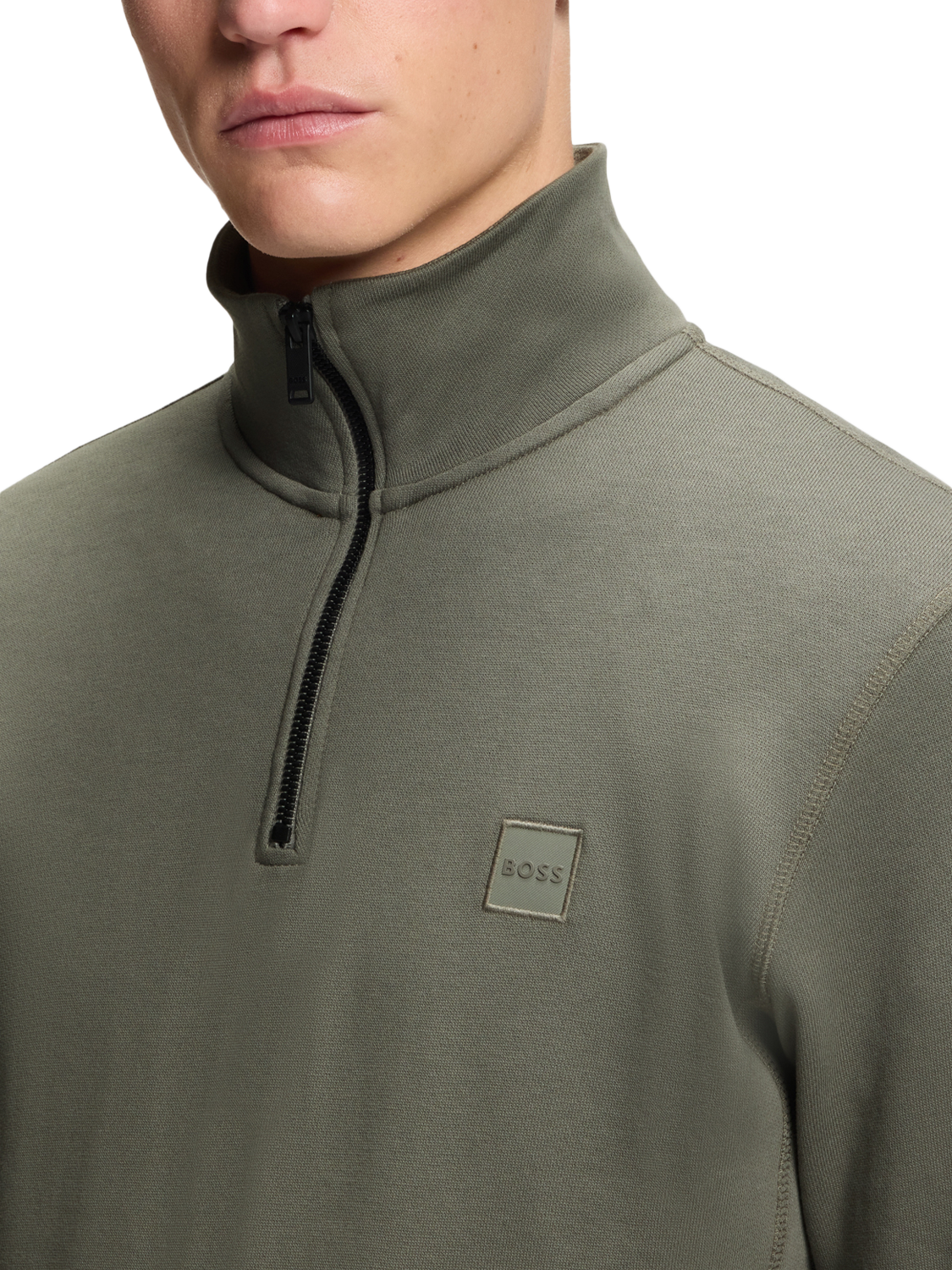 Product image 5 of 5, which shows BOSS Quarter-Zip Cotton Sweatshirt, Mid Grey, L